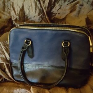 Royal Blue and Black Leather Tote